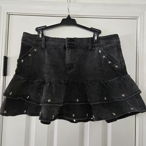 Black Star Embellished Denim Mini Skirt